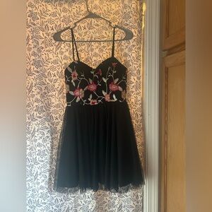 Elegant Black Floral Embroidered Dress
